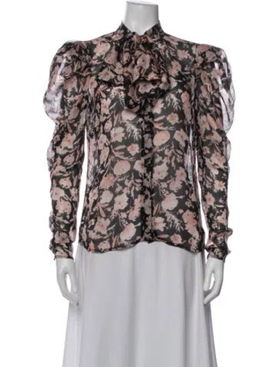 Pre-owned Bardot Floral Print Tie Neck Blouse In Multi