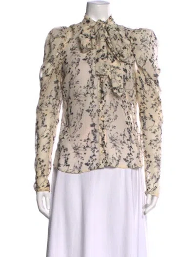 Pre-owned Bardot Floral Print Tie Neck Blouse In Neutral