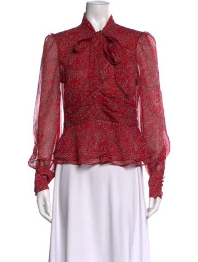 Pre-owned Bardot Floral Print Tie Neck Blouse In Red