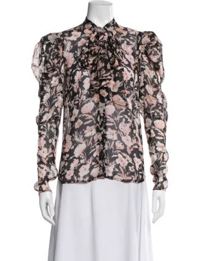 Pre-owned Bardot Floral Print Tie Neck Blouse In White