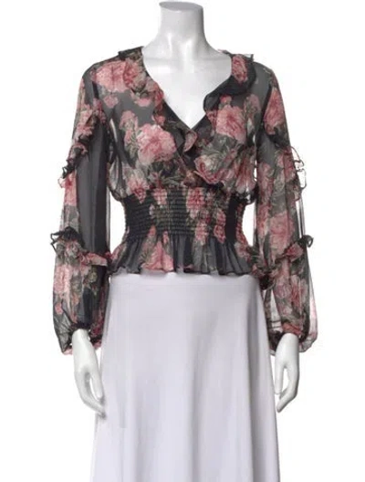 Pre-owned Bardot Floral Print V-neck Blouse In Multicolor