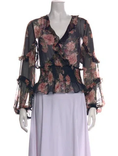 Pre-owned Bardot Floral Print V-neck Blouse In Multicolor