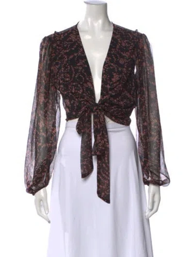 Pre-owned Bardot Floral Print V-neck Crop Top In Multicolor