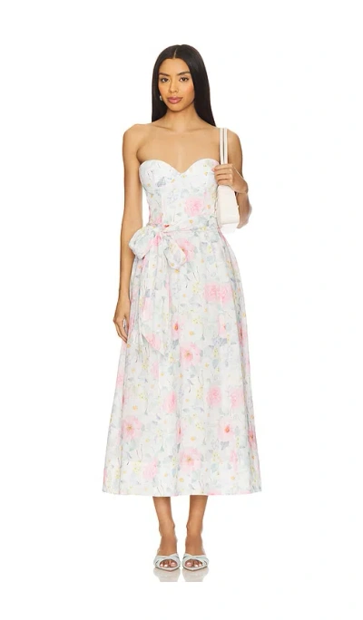 Bardot Floral Printed Tie Midi Dress In Ivory