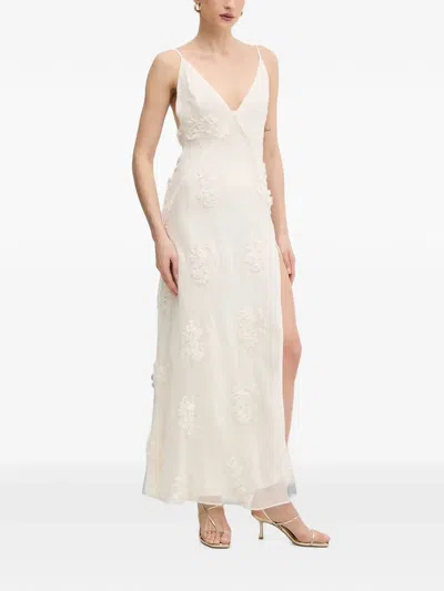 Bardot Floral-appliqué V-neck Maxi Dress In White