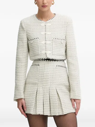 Bardot Florine Woven-texture Cropped Jacket In Gray