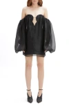 Bardot Freda Volume Off The Shoulder Long Sleeve Minidress In Black