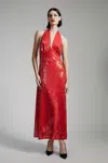 Bardot Freja Sequin Open Back Halter Maxi Dress In Deep Red