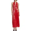 Bardot Freja Sequin Open Back Halter Maxi Dress In Deep Red