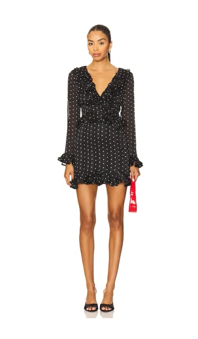 Bardot Polka Dot Frill Ruffle Long Sleeve Minidress In Black