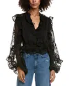 Bardot Frill Embroidered Blouse In Black