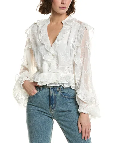 Bardot Frill Embroidered Blouse In White