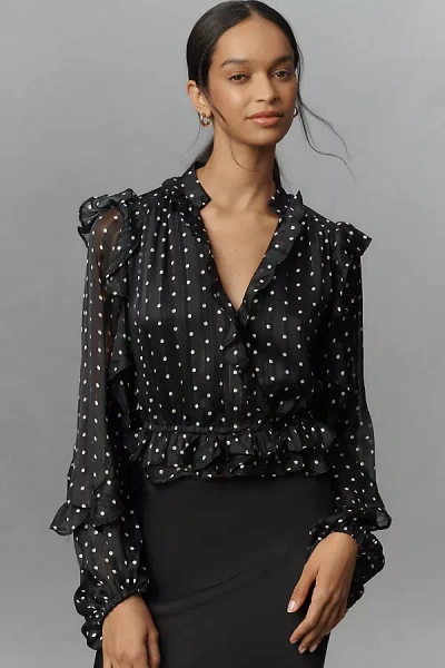 Bardot Frill Faux-wrap Blouse In Black