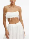 Bardot Marcelle Fringe Accent Bandeau Crop Top In White