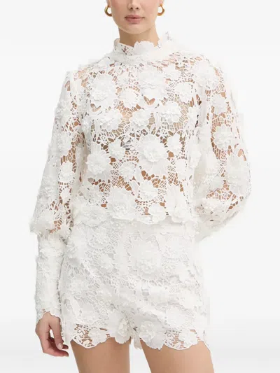 Bardot Georgia Floral-lace High-neck Blouse In White