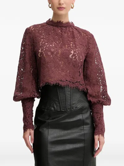 Bardot Georgia Lace Balloon-sleeve Top In Brown