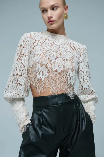 Bardot Georgia Long Sleeve Lace Top In White