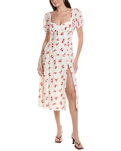 Bardot Gillian Puff-sleeve Floral Midi Dress In White