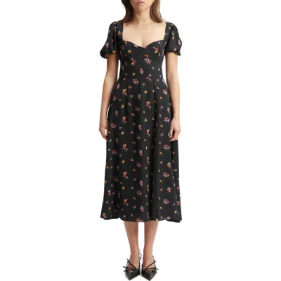 Bardot Gillian Puff Sleeve Midi Dress In Black