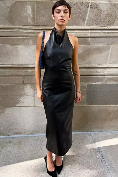Bardot Gina Faux-leather Halter Dress In Black