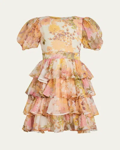 Bardot Kids' Girl's Sylvie Floral-print Tiered Maxi Dress In Yellow
