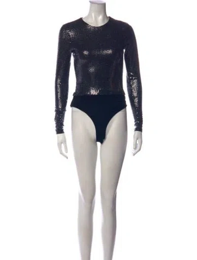 Pre-owned Bardot Graphic Print Crew Neck Bodysuit In Blue