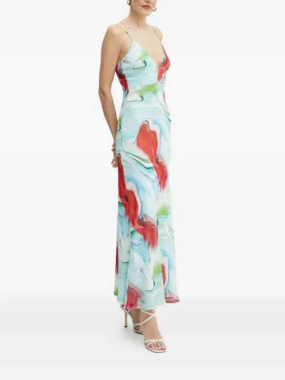 Bardot Graphic-print Slip Maxi Dress In Blue