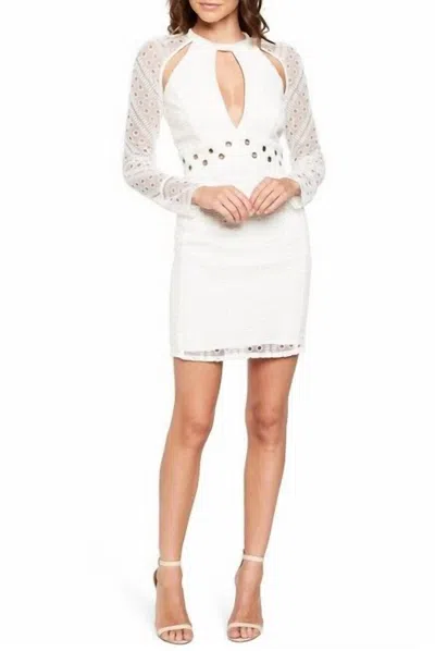 Bardot Grommet Detail Broderie Anglais Lace Long Sleeve Dress In White