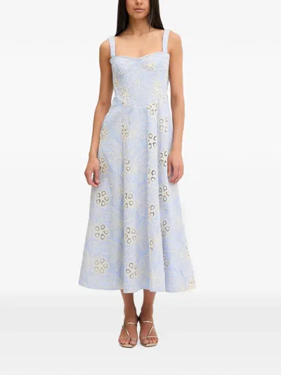 Bardot Guipure Lace-embroidered Striped Midi Dress In Multi