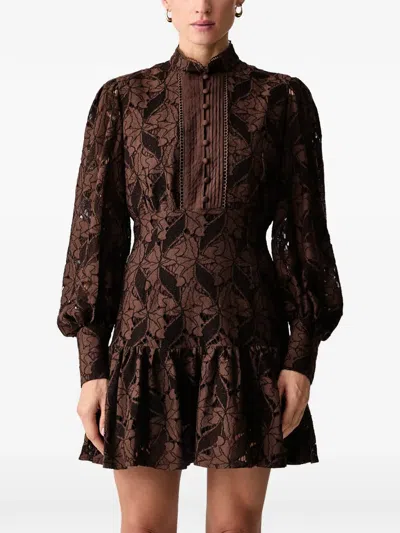 Bardot Remy Long Sleeve Lace Minidress In Brown