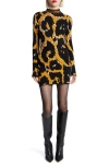 Bardot Gweneth Long Sleeve Knit Minidress In Black/leopard