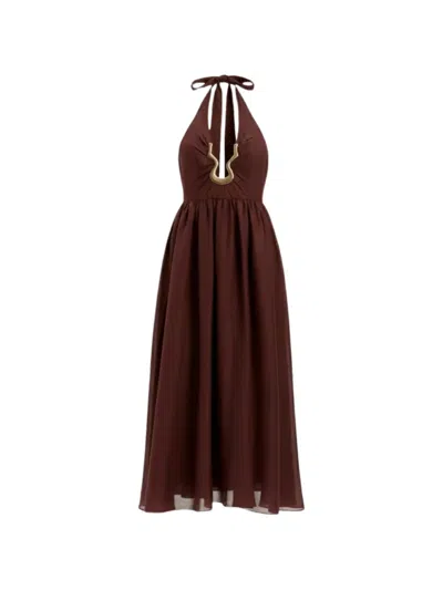 Bardot Cavarly Plunge Halter Neck Maxi Dress In Brown