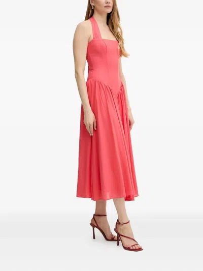 Bardot Halter-neck Gathered-skirt Midi Dress In Pink