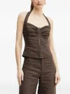 Bardot Halter-neck Smocked Top In Brown