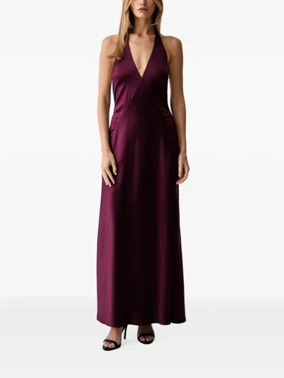 Bardot Halterneck Backless Dress In Purple