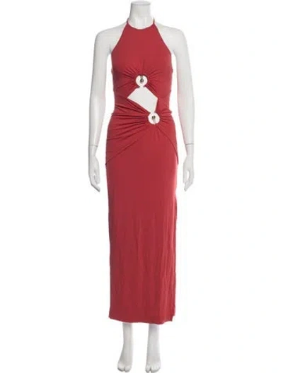Pre-owned Bardot Halterneck Long Dress In Red