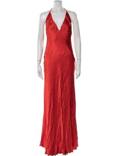 Pre-owned Bardot Halterneck Long Dress W/ Tags In Red