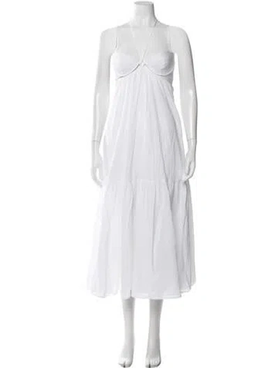 Pre-owned Bardot Halterneck Long Dress In White