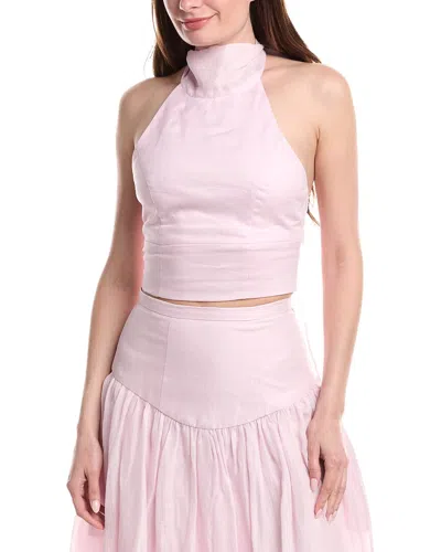 Bardot Harlow Cotton High Halterneck Crop Top Co-ord In Pink