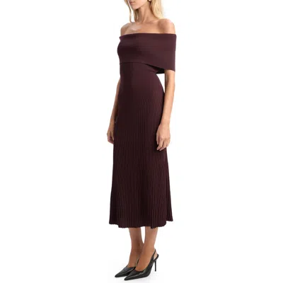 Bardot Harro Off The Shoulder Rib Midi Dress In Brown
