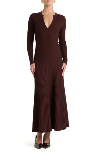 Bardot Hattie Long Sleeve Rib Maxi Sweater Dress In Brown