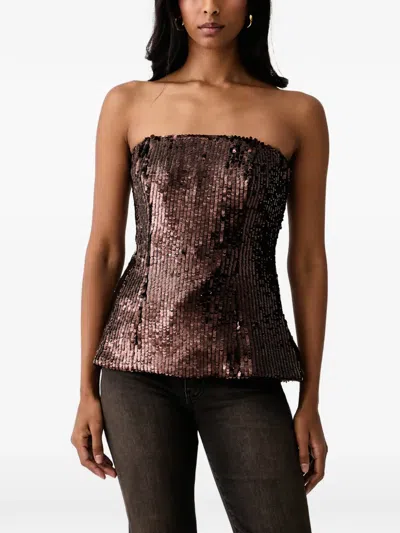Bardot Helenia Sequin-embellished Strapless Top In Brown