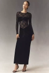 Bardot Helenie Long-sleeve Stretch Velvet Lace Maxi Dress In Black