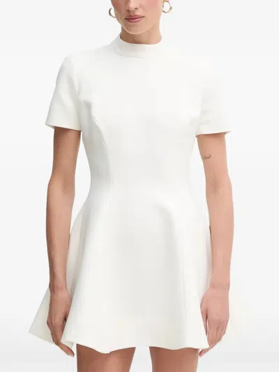 Bardot High-neck Short-sleeves Mini Dress In White