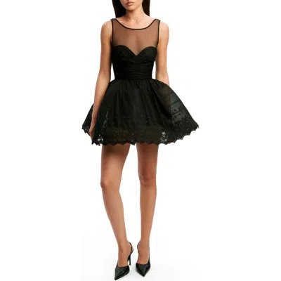 Bardot Hilda Embroidered Tulle Hoop Minidress In Black