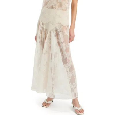 Bardot Hildie High Waist Semisheer Lace Maxi Skirt In White
