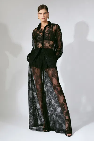 Bardot Hildie Wide Leg Lace Pant In Black