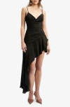 Bardot Idres High-low Satin Cocktail Dress In Black