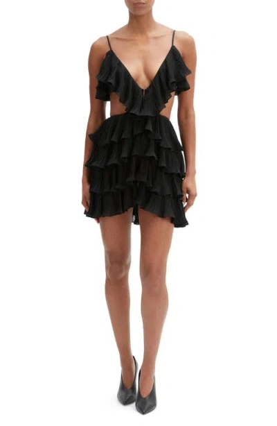 Bardot Ilara Ruffle Pleated Cutout Minidress In Black