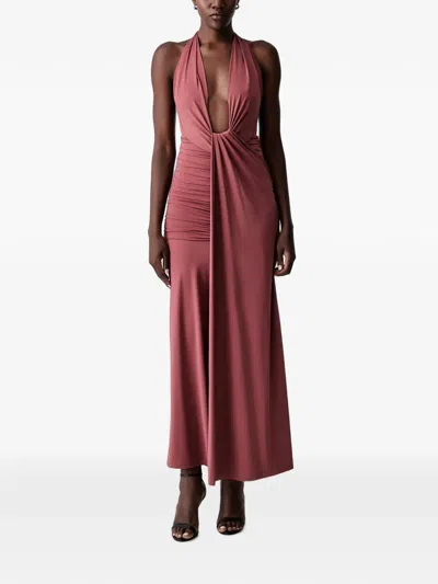 Bardot Ines Plunging Halter Neck Maxi Dress In Brown